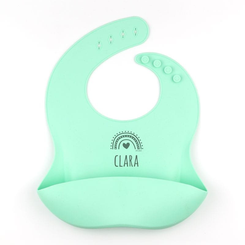 Babero de Silicona Personalizado Arcoíris, color a elegir