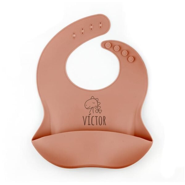 Babero de Silicona Personalizado Dinosaurio, color a elegir
