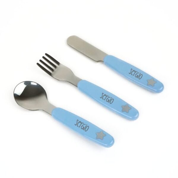 Cajita Vasito + Cubiertos Personalizada Azul - Imagen 2