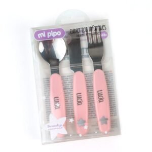 Set Cubiertos de Acero Personalizados Rosa