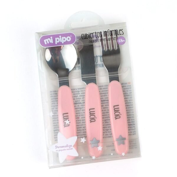 Set Cubiertos de Acero Personalizados Rosa