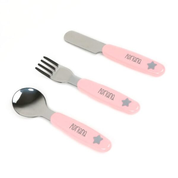 Set Cubiertos de Acero Personalizados Rosa - Imagen 3